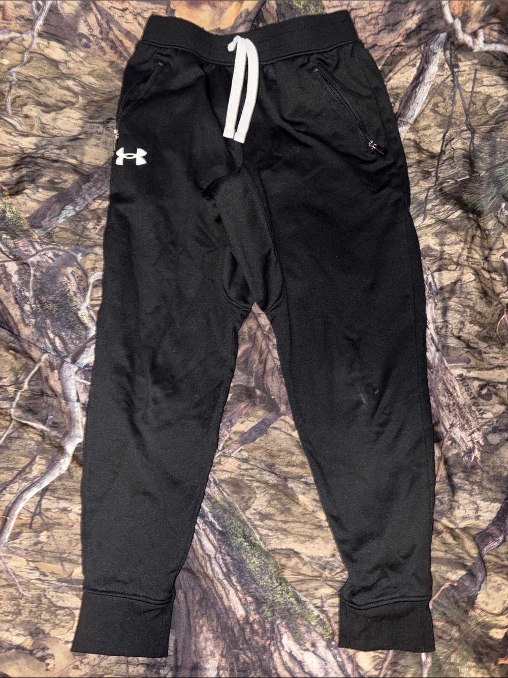 Under Armour Black Kids' Jogger Sweatpants with White Drawstring